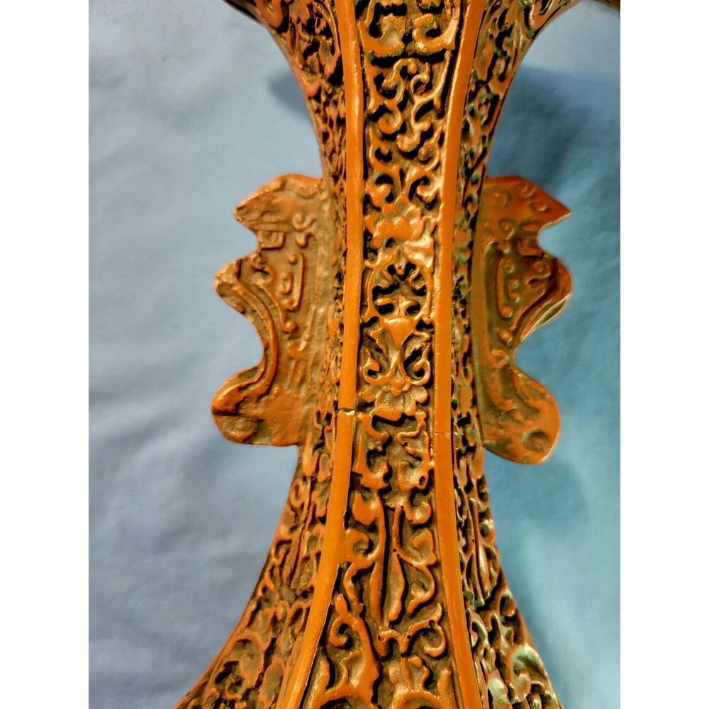 Red Carved Lacquerware Vase China Dynasty Flower Bottle 18.75''Tall Vessel